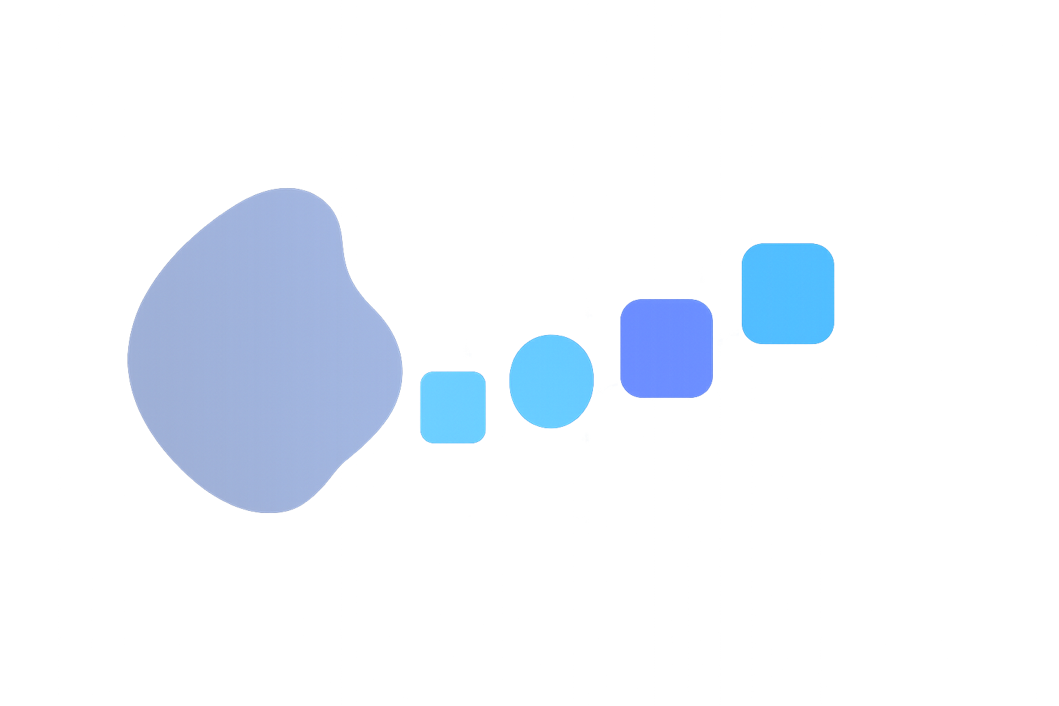 Abstract illustration showing a complex shape gently breaking down into smaller, organized elements that flow along a clear path, symbolizing ADHD-friendly task management.