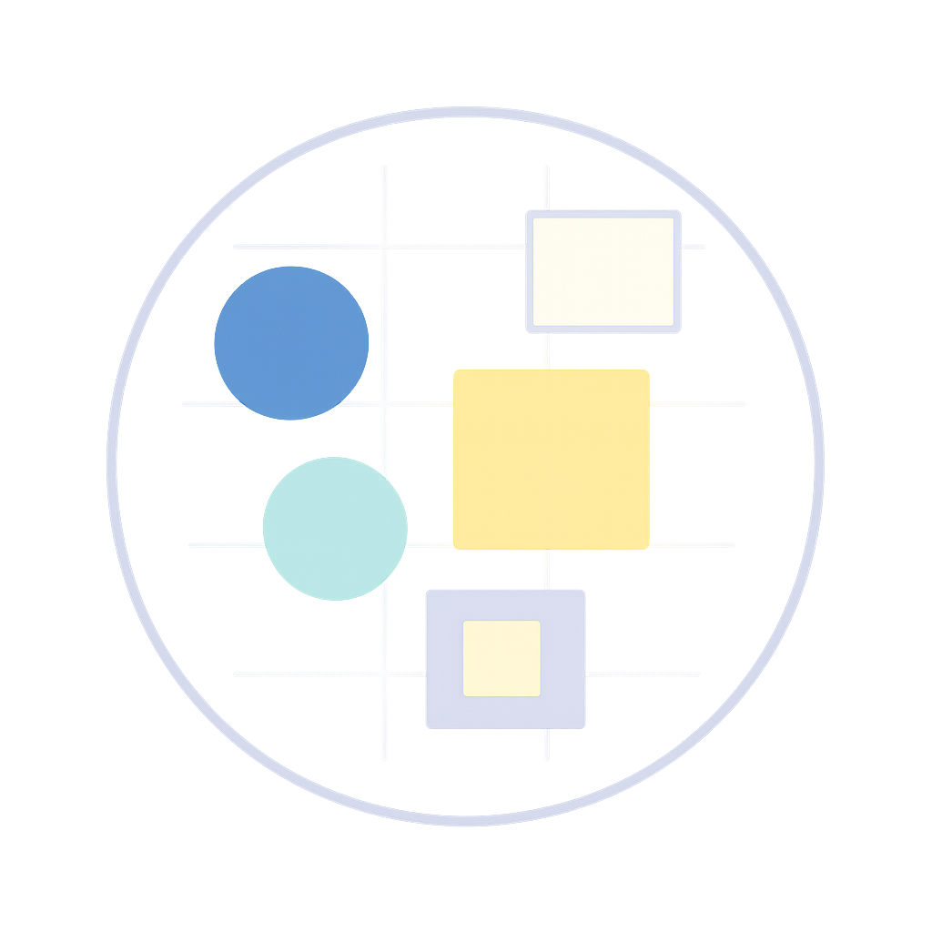 Abstract illustration representing a calm, organized mental workspace with a few distinct information elements being clearly held and structured, symbolizing working memory support for ADHD entrepreneurs.